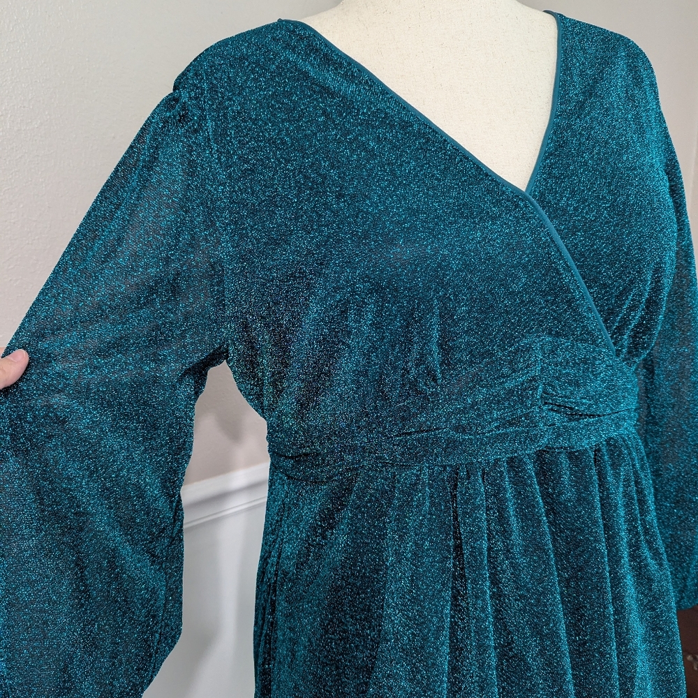 3/$30 NWT Bloomchic Glittery Green/Aqua Dress 14/16 - Picture 3 of 8